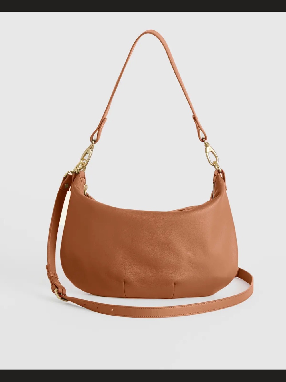 Quince Sloane Convertible Cognac Brown Leather Shoulder Bag with Gold Hardware